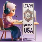 The image highlights Learn Quran Online in USA #LearnQuranOnlineInUSA